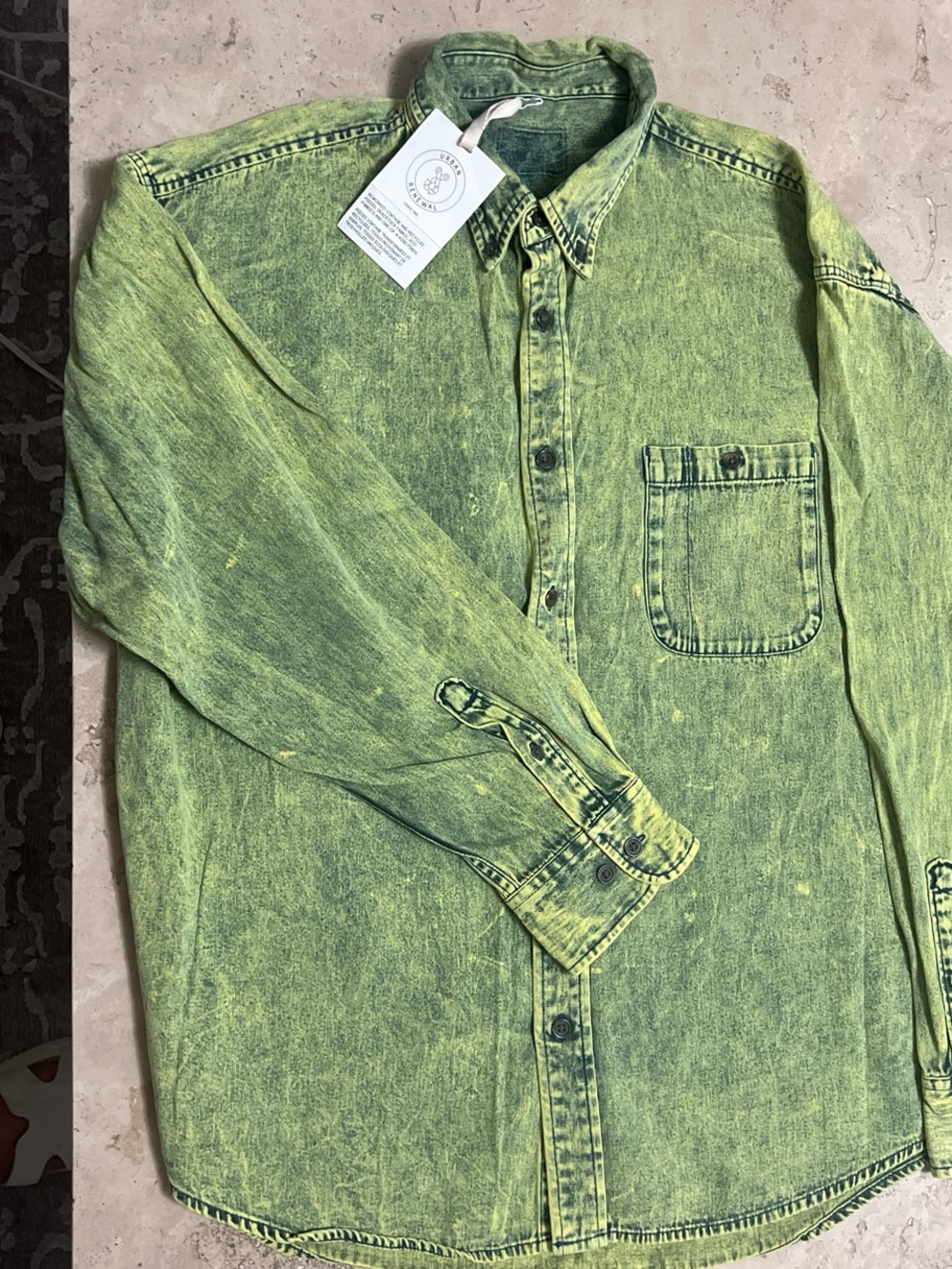 Urban Renewal Acid-Wash Yellow-Green Button-Up Shirt